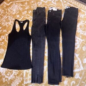 Lot of 4 woman's black skinny jeans and tank top size 0-2 & S